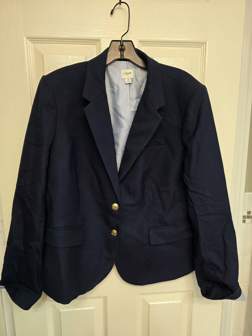 J.Crew navy wool blend schoolboy blazer featuring embossed gold button